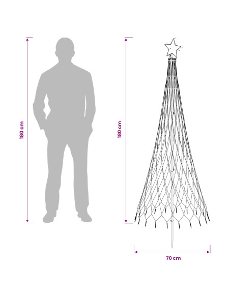 Albero di Natale LED 180 cm 230 LED Bianco caldo Ferro Nero