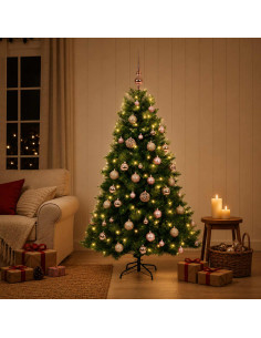 Albero di Natale artificiale con palline 150 cm 150 LED