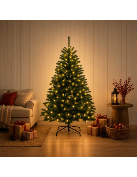 Albero di Natale Artificiale con Rami Pieghevoli 180 cm 300 LED