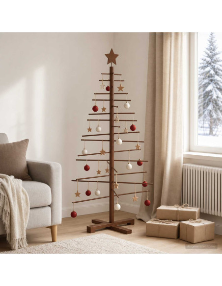 Albero di Natale in legno 125 cm Bambù e legno di pino massello