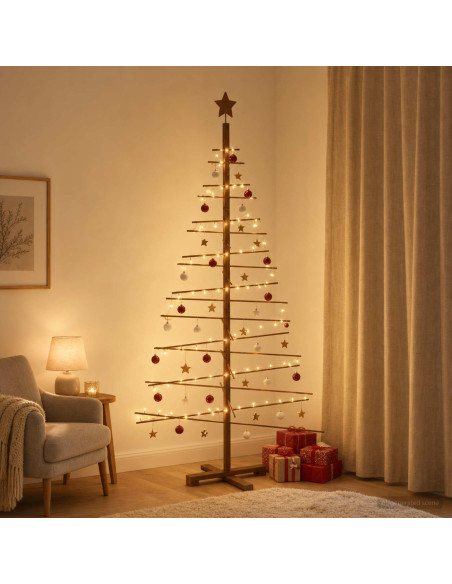 Albero di Natale in legno 180 cm Bambù e legno di pino massello
