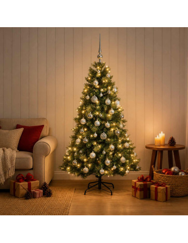 Albero di Natale artificiale con palline 120 cm 150 LED