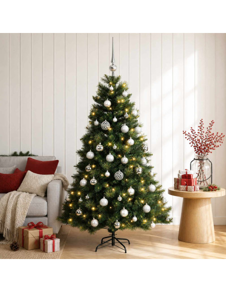 Albero di Natale artificiale con palline 150 cm 150 LED