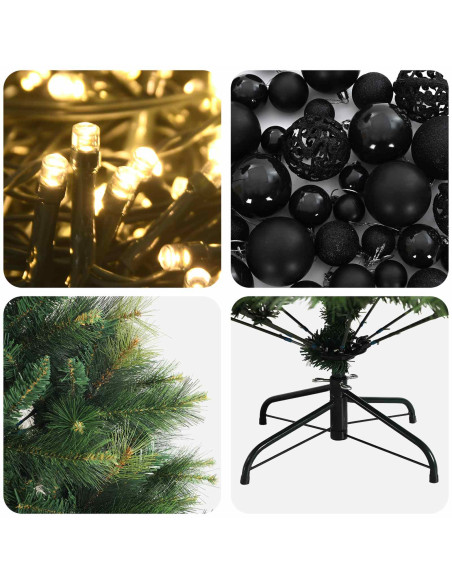 Albero di Natale artificiale con palline 210 cm 300 LED