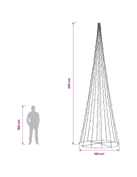 Albero di Natale LED 485 cm 3000 LED Bianco caldo Acciaio Nero