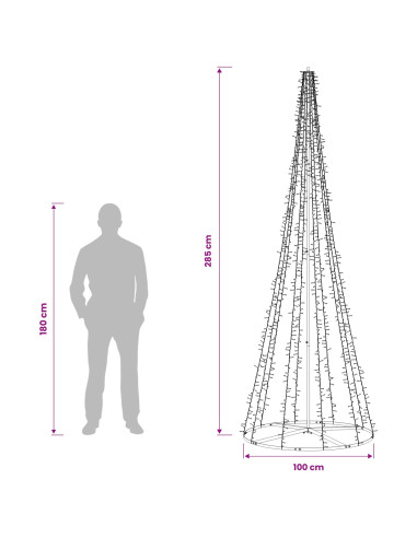 Albero di Natale LED 285 cm 1550 LED Bianco caldo Acciaio Nero