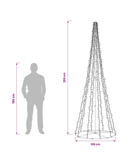 Albero di Natale LED 285 cm 1550 LED Bianco caldo Acciaio Nero