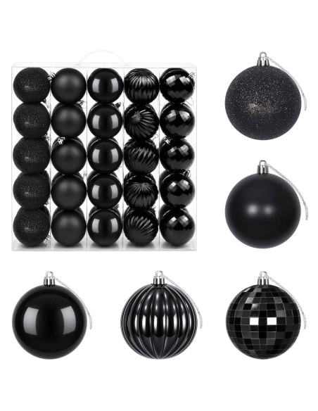 Set di Palline di Natale 50 pz Nero 8 cm Polistirolo