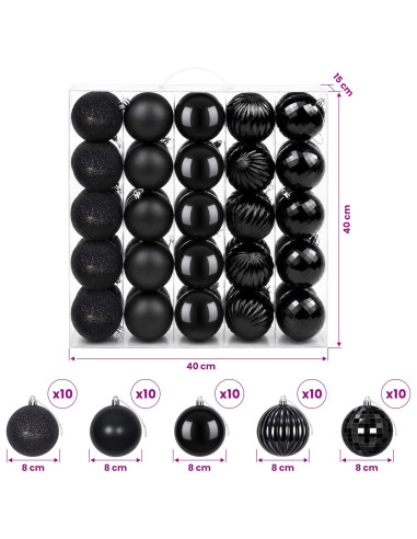 Set di Palline di Natale 50 pz Nero 8 cm Polistirolo