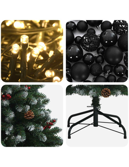 Albero di Natale artificiale verde con palline 150 cm 150 LED