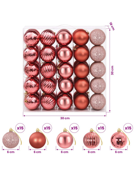 Set di Palline di Natale 75 pz Rosa e rosè 6 cm Polistirolo