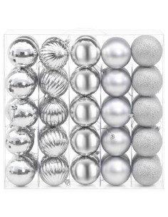 Set di Palline di Natale 75 pz Argento 6 cm Polistirolo 2