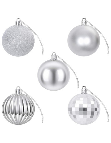 Set di Palline di Natale 75 pz Argento 6 cm Polistirolo