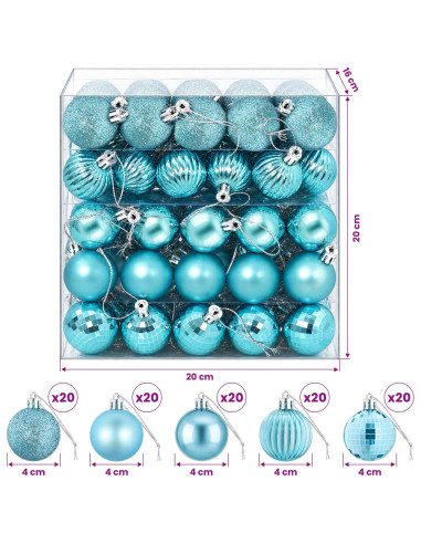 Set di Palline di Natale 100 pz Turchese 4 cm Polistirolo
