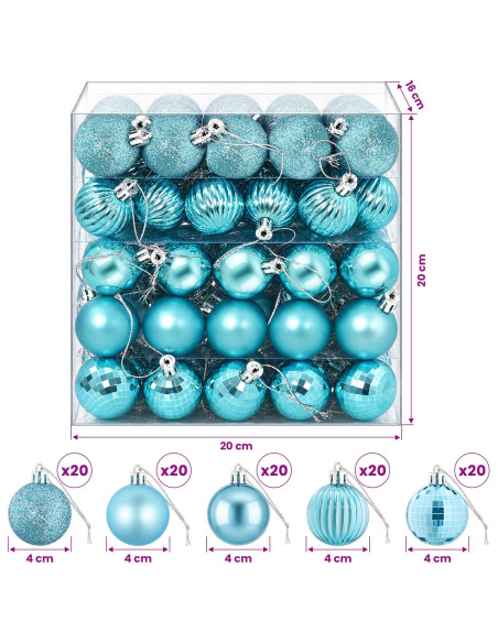 Set di Palline di Natale 100 pz Turchese 4 cm Polistirolo