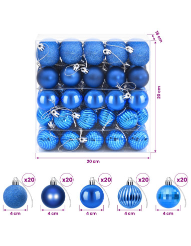Set di Palline di Natale 100 pz Blu 4 cm Polistirolo