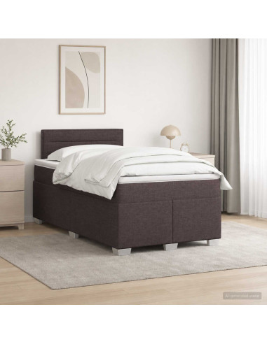 Letto con Box Spring, Materasso e LED Marrone Scuro Tessuto