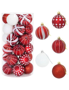 Set di Palline di Natale 30 pz Rosso e Bianco Ø 6 cm Plastica 2