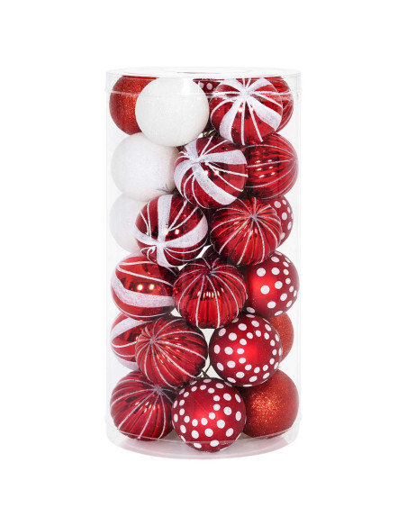 Set di Palline di Natale 30 pz Rosso e Bianco Ø 6 cm Plastica