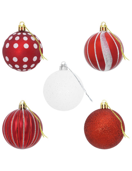 Set di Palline di Natale 30 pz Rosso e Bianco Ø 6 cm Plastica