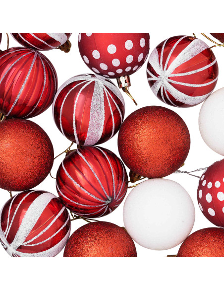 Set di Palline di Natale 30 pz Rosso e Bianco Ø 6 cm Plastica