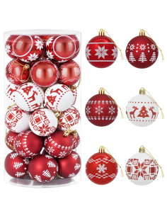 Set di Palline di Natale 30 pz Rosso e Bianco Ø 6 cm Plastica 2