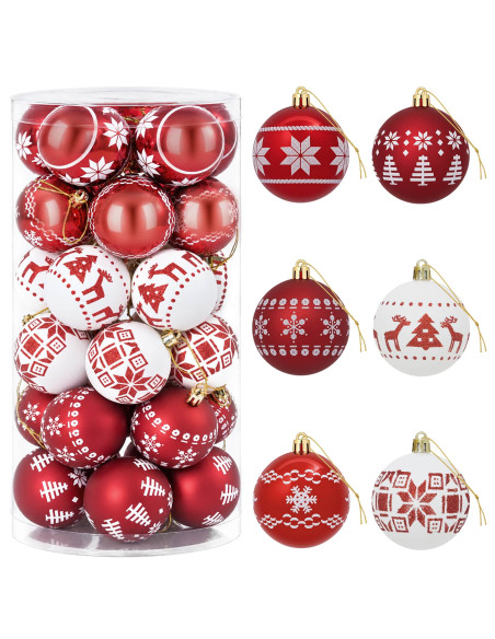 Set di Palline di Natale 30 pz Rosso e Bianco Ø 6 cm Plastica