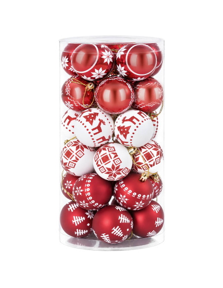 Set di Palline di Natale 30 pz Rosso e Bianco Ø 6 cm Plastica