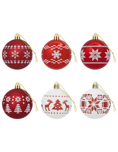 Set di Palline di Natale 30 pz Rosso e Bianco Ø 6 cm Plastica