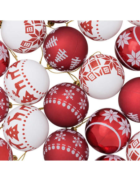 Set di Palline di Natale 30 pz Rosso e Bianco Ø 6 cm Plastica