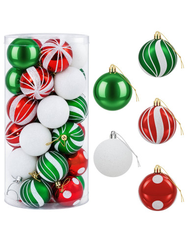 Set di Palline di Natale 30 pz Bianco, rosso e verde Ø 6 cm