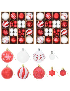 Set di Palline di Natale 88 pz Rosso e Bianco Ø 6 cm Plastica 2