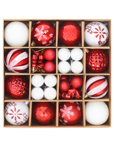 Set di Palline di Natale 88 pz Rosso e Bianco Ø 6 cm Plastica