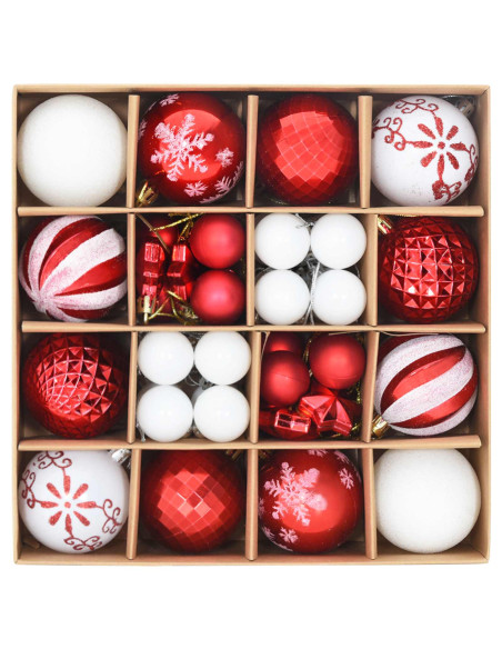 Set di Palline di Natale 88 pz Rosso e Bianco Ø 6 cm Plastica
