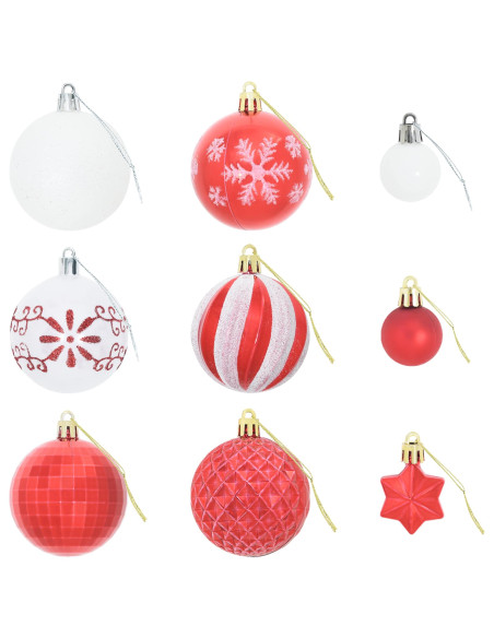Set di Palline di Natale 88 pz Rosso e Bianco Ø 6 cm Plastica