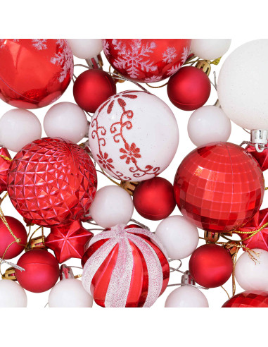 Set di Palline di Natale 88 pz Rosso e Bianco Ø 6 cm Plastica