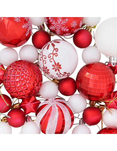 Set di Palline di Natale 88 pz Rosso e Bianco Ø 6 cm Plastica