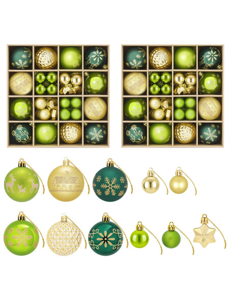 Set di Palline di Natale 88 pz Verde chiaro, oro e verde scuro