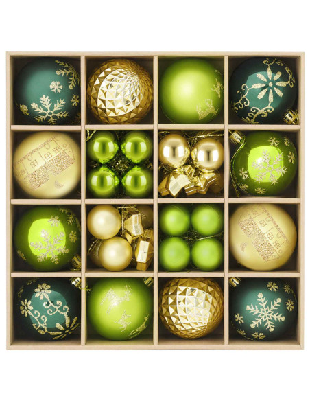 Set di Palline di Natale 88 pz Verde chiaro, oro e verde scuro