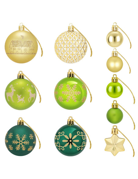 Set di Palline di Natale 88 pz Verde chiaro, oro e verde scuro