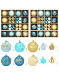 Set di Palline di Natale 88 pz Blu scuro, blu chiaro e oro 2