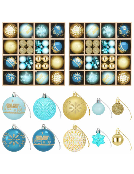 Set di Palline di Natale 88 pz Blu scuro, blu chiaro e oro