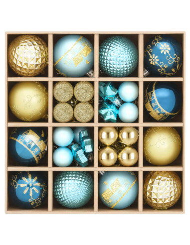 Set di Palline di Natale 88 pz Blu scuro, blu chiaro e oro