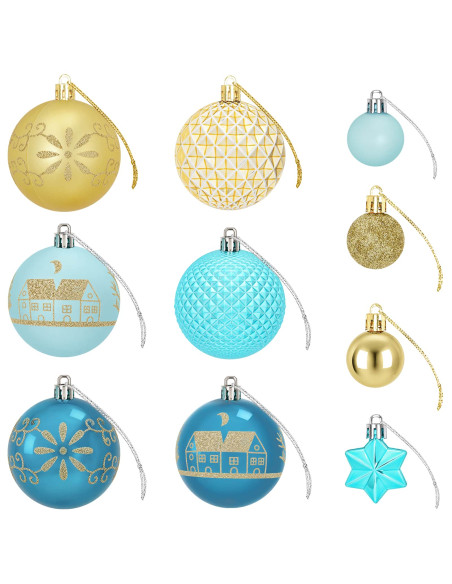 Set di Palline di Natale 88 pz Blu scuro, blu chiaro e oro