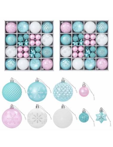 Set di Palline di Natale 88 pz Turchese, rosa e bianco Ø 6 cm