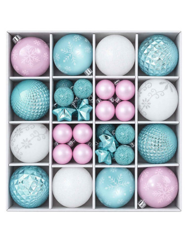 Set di Palline di Natale 88 pz Turchese, rosa e bianco Ø 6 cm