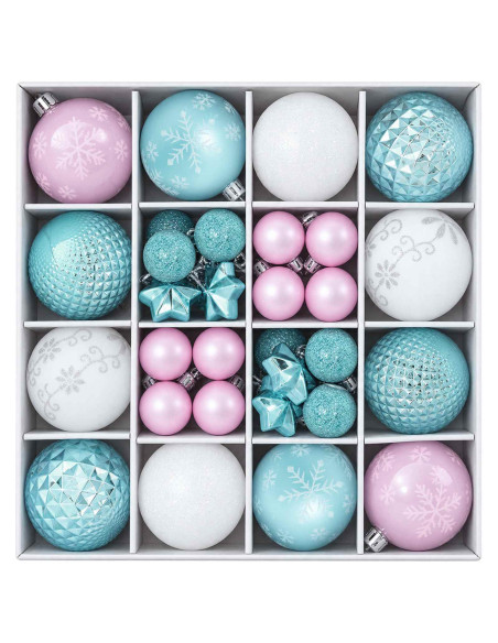 Set di Palline di Natale 88 pz Turchese, rosa e bianco Ø 6 cm