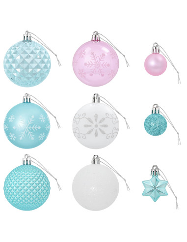 Set di Palline di Natale 88 pz Turchese, rosa e bianco Ø 6 cm