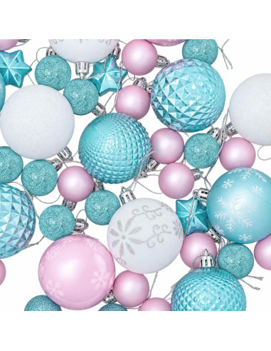 Set di Palline di Natale 88 pz Turchese, rosa e bianco Ø 6 cm