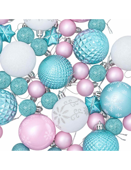 Set di Palline di Natale 88 pz Turchese, rosa e bianco Ø 6 cm